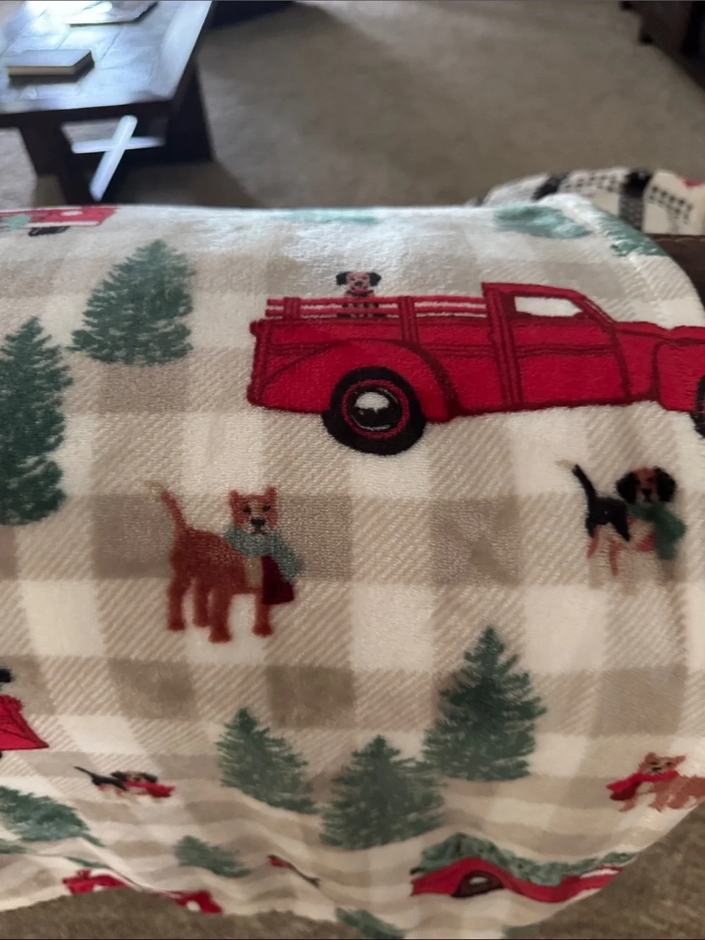 Holiday Red Truck Fleece Throw Blanket with Green Tree Print 50x60